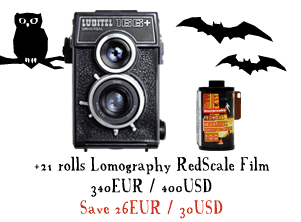 + 21 rolls RedScale Film, 340 EUR / 400 USD - SAVE 26 EUR / 30 USD