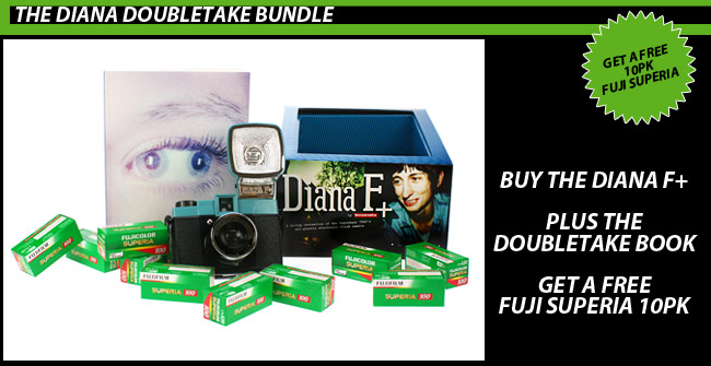 The Diana Doubletake Bundle The Fuji Superia’s vivid yet natural shades are perfect for Doubles. Throw in the Diana’s distinctive signature and you have the ideal threesome. The best part is that you get the Fuji Superia for free!