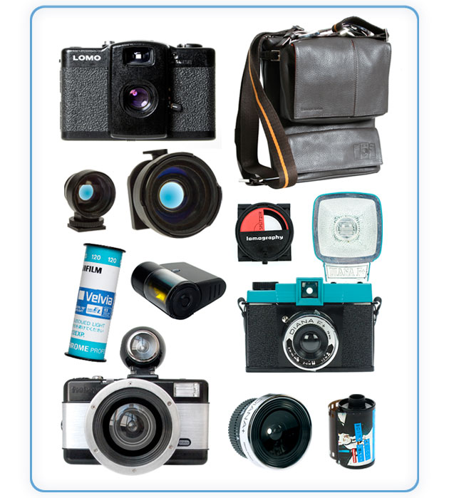 An awe-inspiring assortment of Lomographic goods, including: