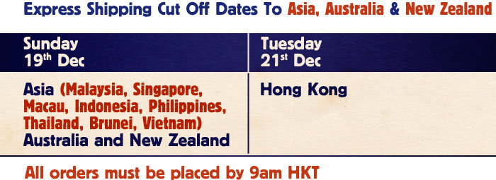Express Shipping Cut off Dates to Europe & the World: 
