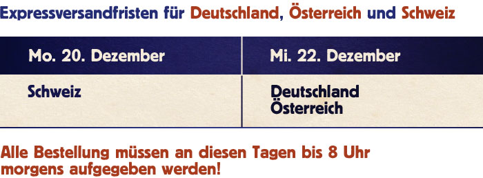 Expressversandfristen für Deutschland, Österreich und Schweiz