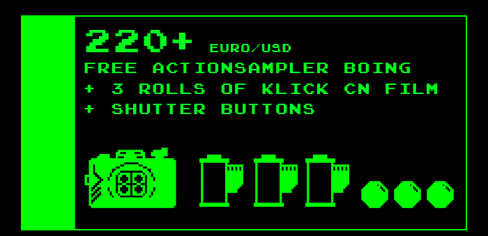 220+ Euro/USD Free Actionsampler Boing + 3 rolls of Klick CN Films + Shutter Buttons 