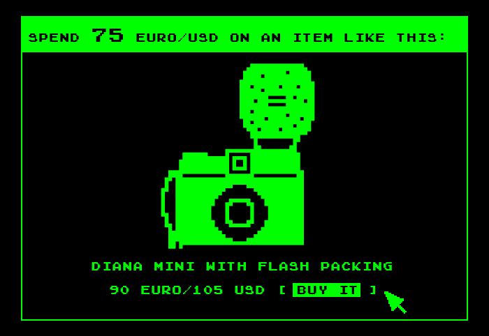 Spend 75+ Euro/USD on an item like this: Diana Mini with Flash Package 90 Euro/ 105 USD