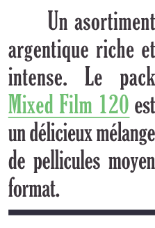 Offering an intense and rewarding blend of analogue flavors, the Mixed Film 120 pack is a luscious fusion of medium format emulsions  