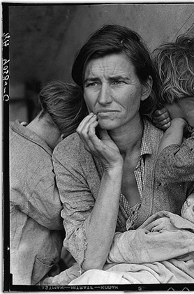 最具影响力的照片之 – 移民母亲， Dorothea Lange 摄于 1936 年